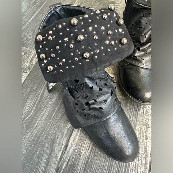 Unique Balin Black Leather Ankle Boots Size 7 Cool Design Concert Rock - Picture 6 of 16